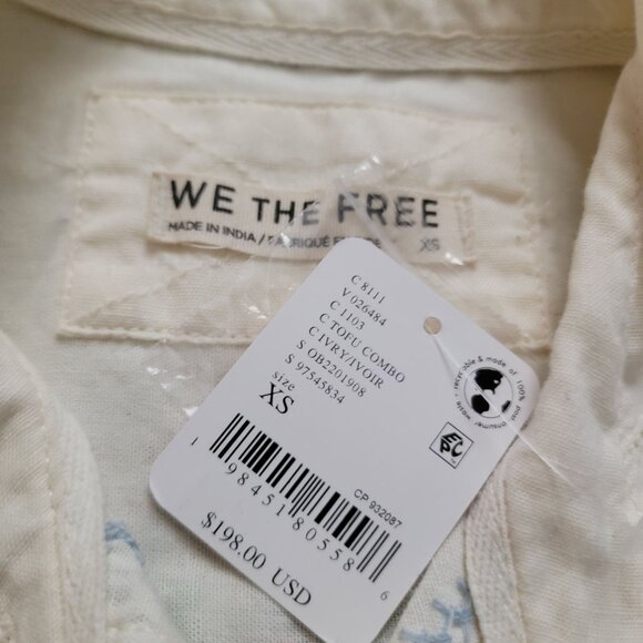 Free People Emma Embroidered Top Womens XS Boho Chic Floral Charming Garden - Picture 6 of 7